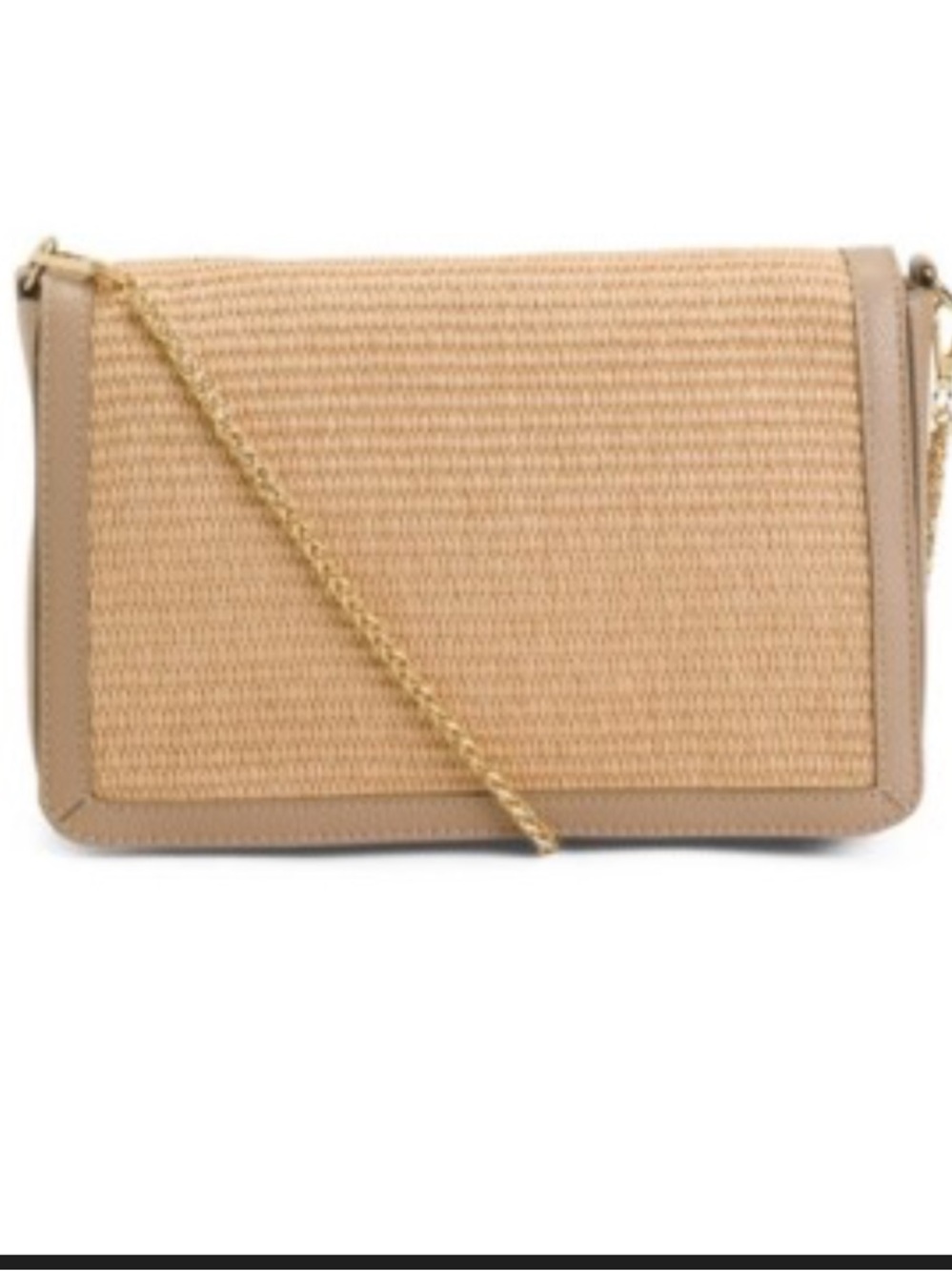 Stella Bianca Tan Raffia Leather Flap Over Crossbody chain bag